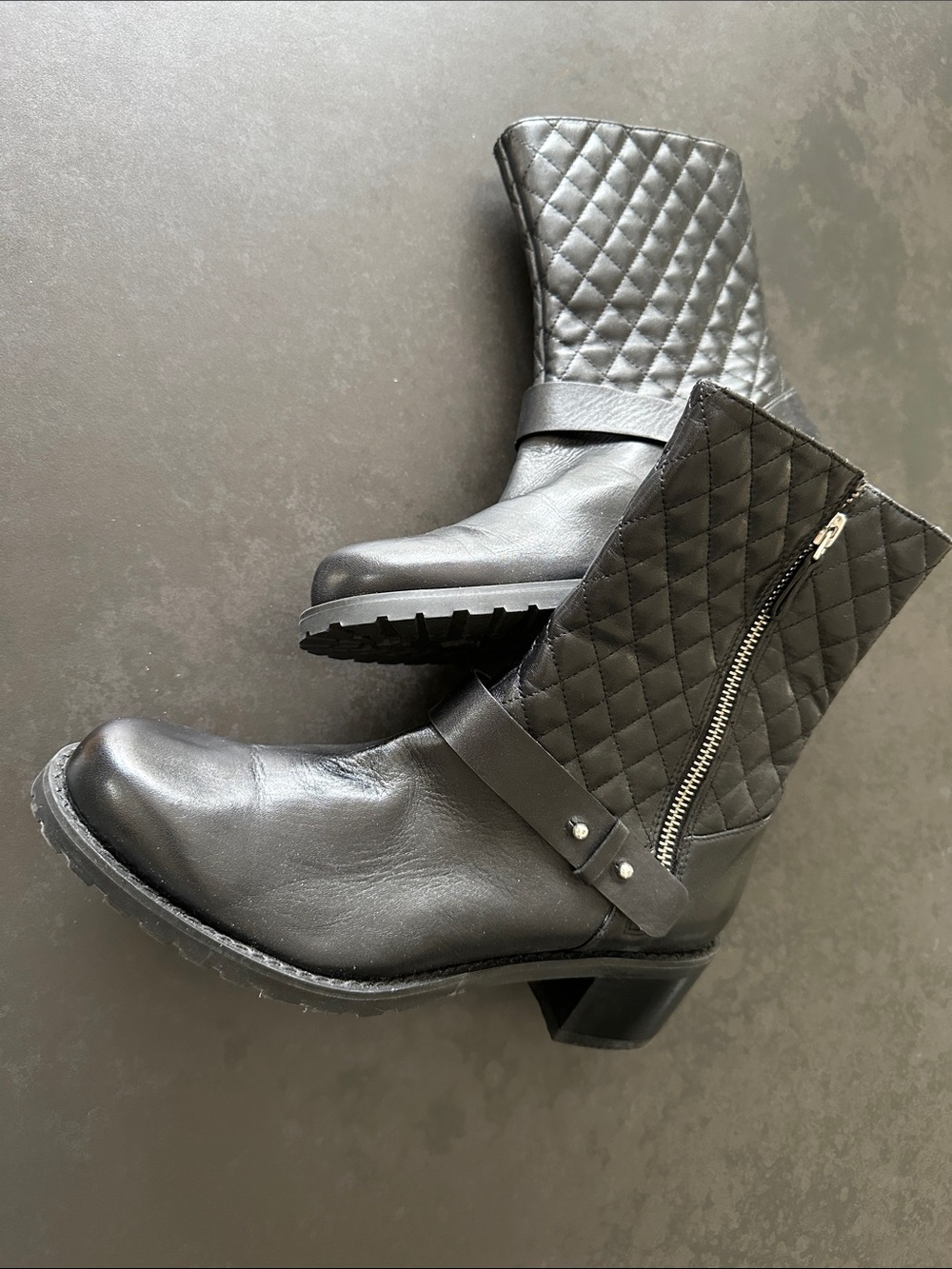 Quilted Leather Mid-Calf Boots - Black